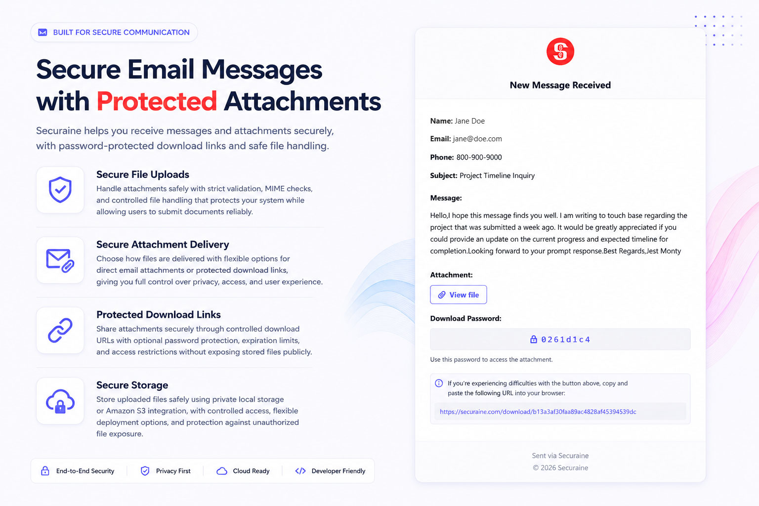 Securaine - Secure Email Messages with Protected Attachments